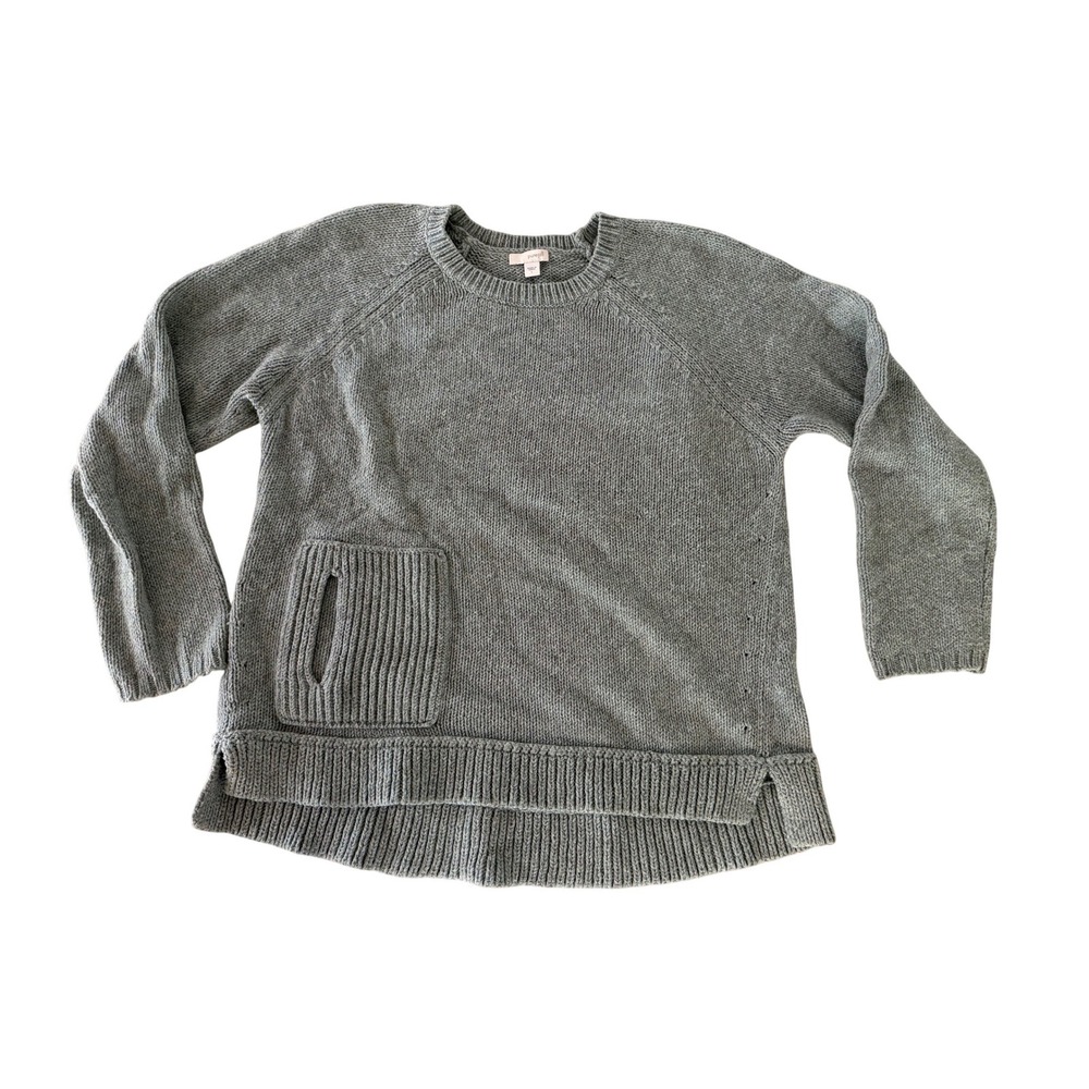 Pure Jill J. Jill Sage Green Cotton Wool Blend Pocket Sweater Large Relaxed Fit